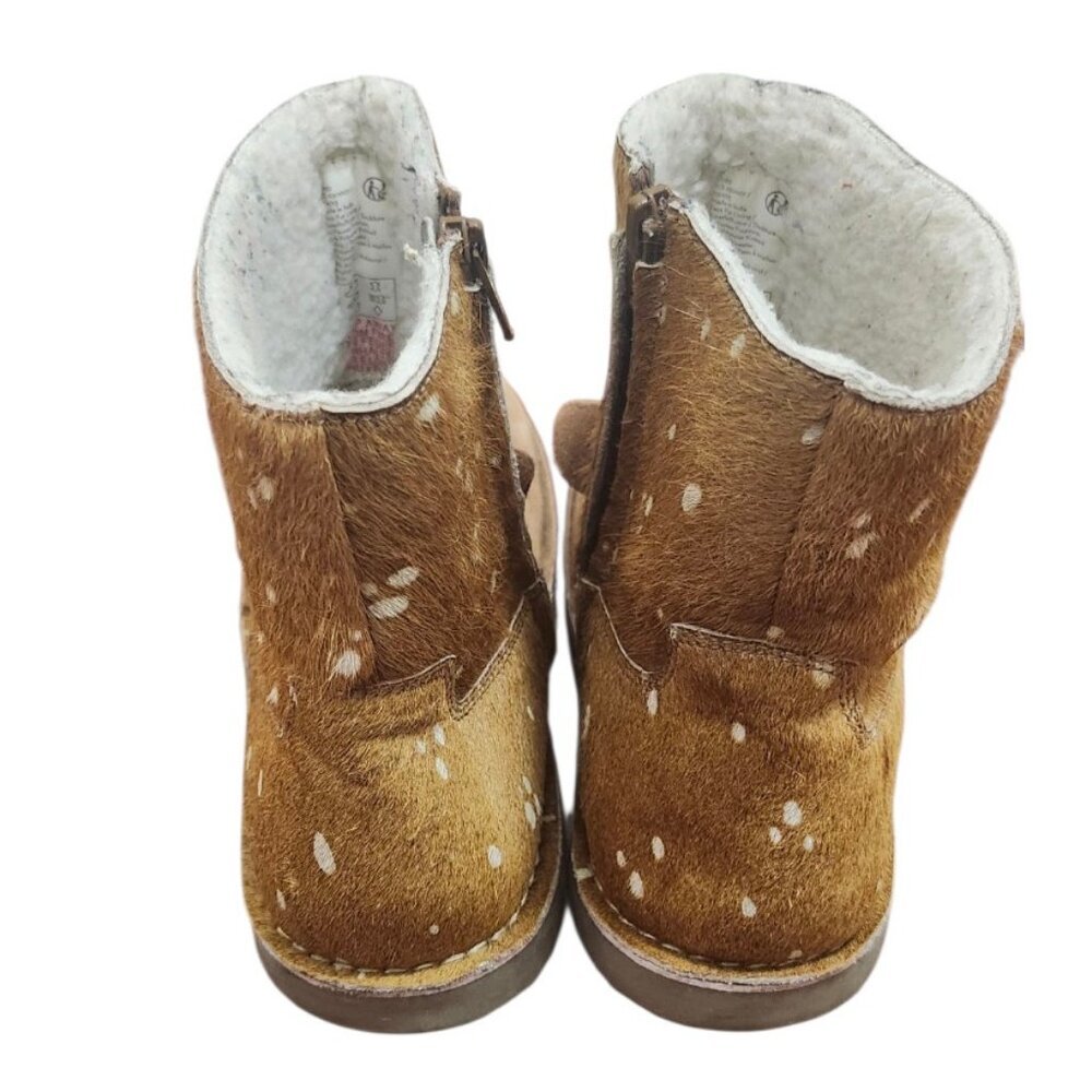 Mini Boden Real Fur Deer Boots Brown Real Fur Lined Ankle Zip Winter Shoes Siz39 - Picture 8 of 13